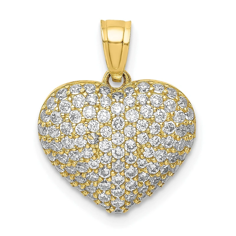 10KT Yellow Gold Cubic Zirconia Pave Heart Pendant. Chain Not Included