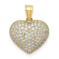 10KT Yellow Gold Cubic Zirconia Pave Heart Pendant. Chain Not Included