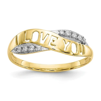 10KT Yellow Gold Cubic Zirconia Love Ring; Size 6