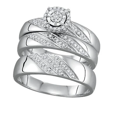 1/5 CTW Natural Diamond Halo Wedding Trio Set in 10KT White Gold