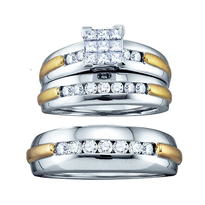 1/2 CTW Natural Diamond Wedding Trio Set in 10KT White and Yellow Gold