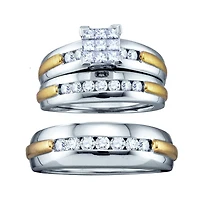 1/2 CTW Natural Diamond Wedding Trio Set in 10KT White and Yellow Gold