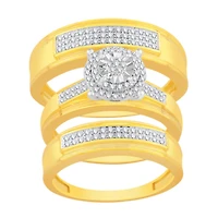 3/8 CTW Natural Diamond Halo Wedding Trio Set in 10KT Yellow Gold