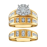 1 CTW Natural Diamond Wedding Trio Set in 10KT White and Yellow Gold
