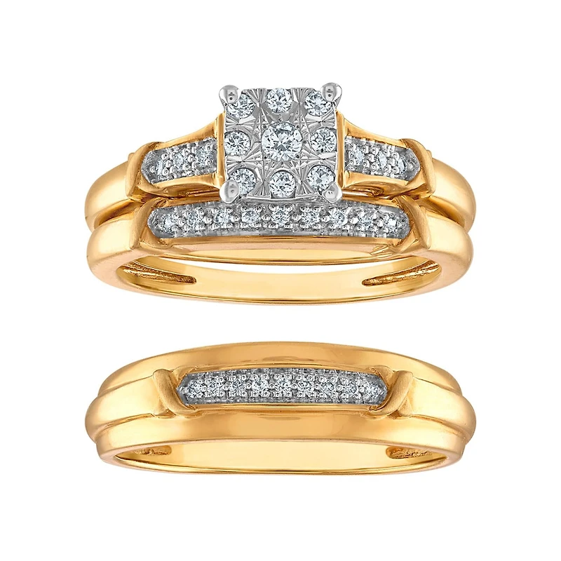 1/4 CTW Natural Diamond Wedding Trio Set in 10KT White and Yellow Gold