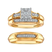 1/4 CTW Natural Diamond Wedding Trio Set in 10KT White and Yellow Gold