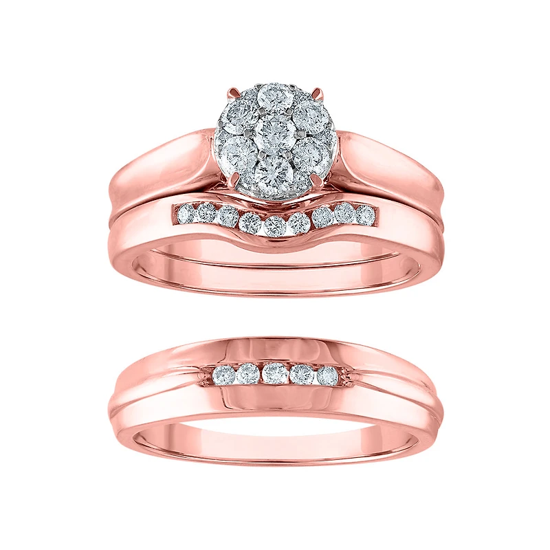 5/8 CTW Natural Diamond Wedding Trio Set in 10KT Rose Gold