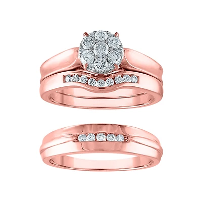 5/8 CTW Natural Diamond Wedding Trio Set in 10KT Rose Gold