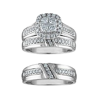 1 CTW Natural Diamond Halo Wedding Trio Set in 10KT White Gold