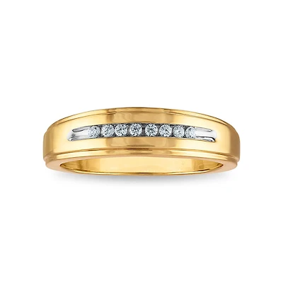 1/10 CTW Natural Diamond Wedding Channel Set Ring in 10KT Yellow Gold