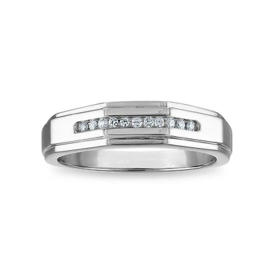 1/10 CTW Natural Diamond Wedding Geometric Channel Set Ring in 10KT White Gold