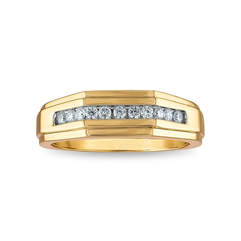 1/4 CTW Natural Diamond Wedding Geometric Channel Set Ring in 10KT Yellow Gold