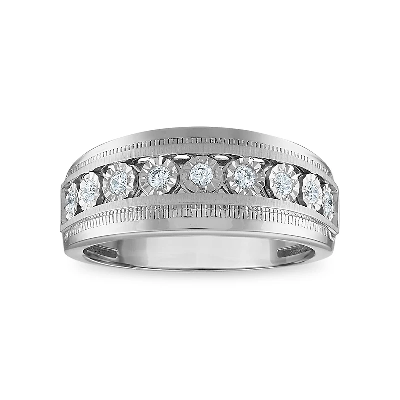 1/4 CTW Natural Diamond Illusion Set Wedding Ring in Rhodium Plated Sterling Silver
