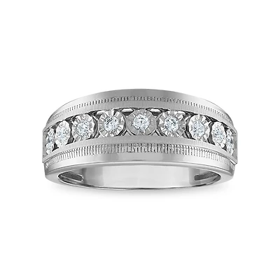 1/4 CTW Natural Diamond Illusion Set Wedding Ring in Rhodium Plated Sterling Silver