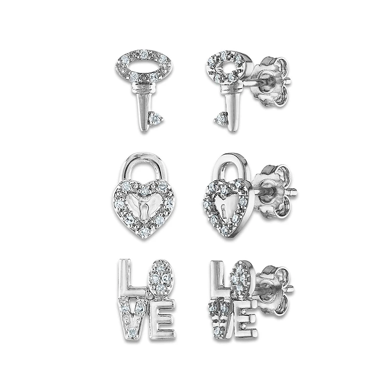 1/4 CTW Natural Diamond 3-Pair Stud Earrings in Sterling Silver