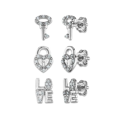 1/4 CTW Natural Diamond 3-Pair Stud Earrings in Sterling Silver