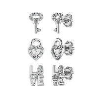 1/4 CTW Natural Diamond 3-Pair Stud Earrings in Sterling Silver