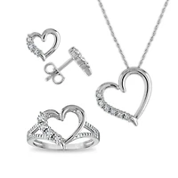 1/6 CTW Natural Diamond Heart 3-Piece Box Set in Sterling Silver