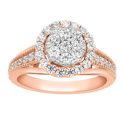 1 CTW Natural Diamond Halo Engagement Ring in 10KT Rose Gold