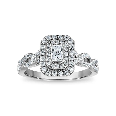 1/2 CTW Natural Diamond Halo Engagement Ring in 10KT White Gold
