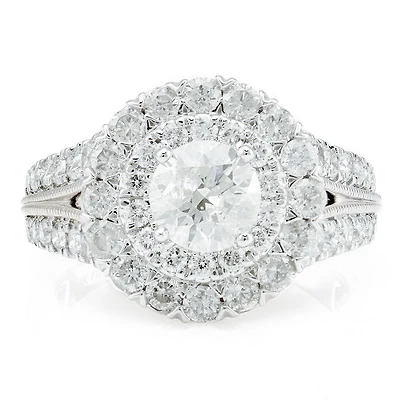 2 1/2 CTW Natural Diamond Halo Engagement Ring in 14KT White Gold