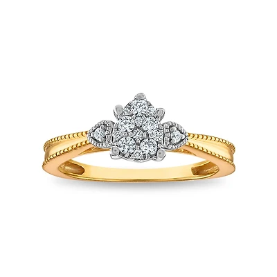 1/5 CTW Natural Diamond Cluster Engagement Pear Shaped Ring in 10KT Yellow Gold