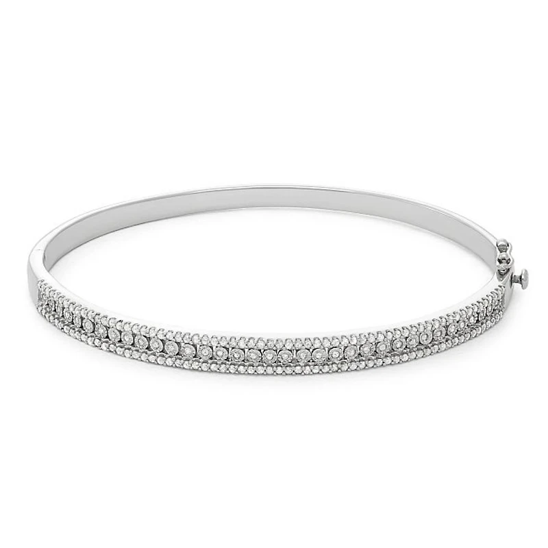 1 CTW Natural Diamond Bangle Bracelet in Sterling Silver