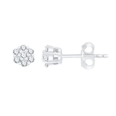 EcoLove 1/4 CTW Lab Grown Diamond Cluster Stud Earrings in Sterling Silver