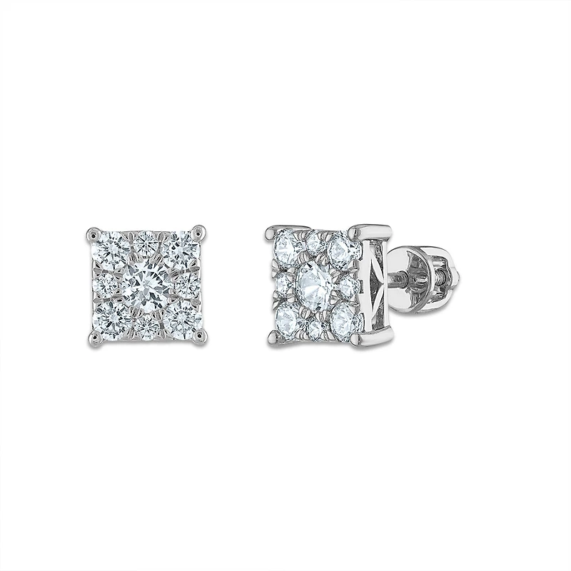 EcoLove 1 CTW Lab Grown Diamond Cluster Stud Earrings in 14KT White Gold