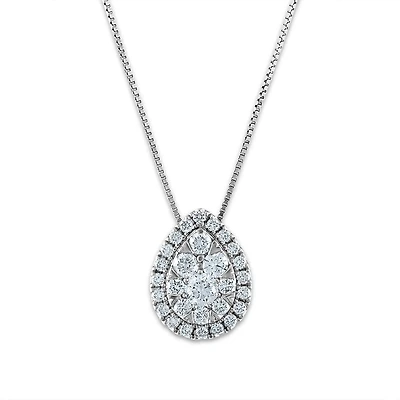 EcoLove 1/2 CTW Lab Grown Diamond Cluster Halo Pear Shaped 18-inch Pendant in 10KT White Gold