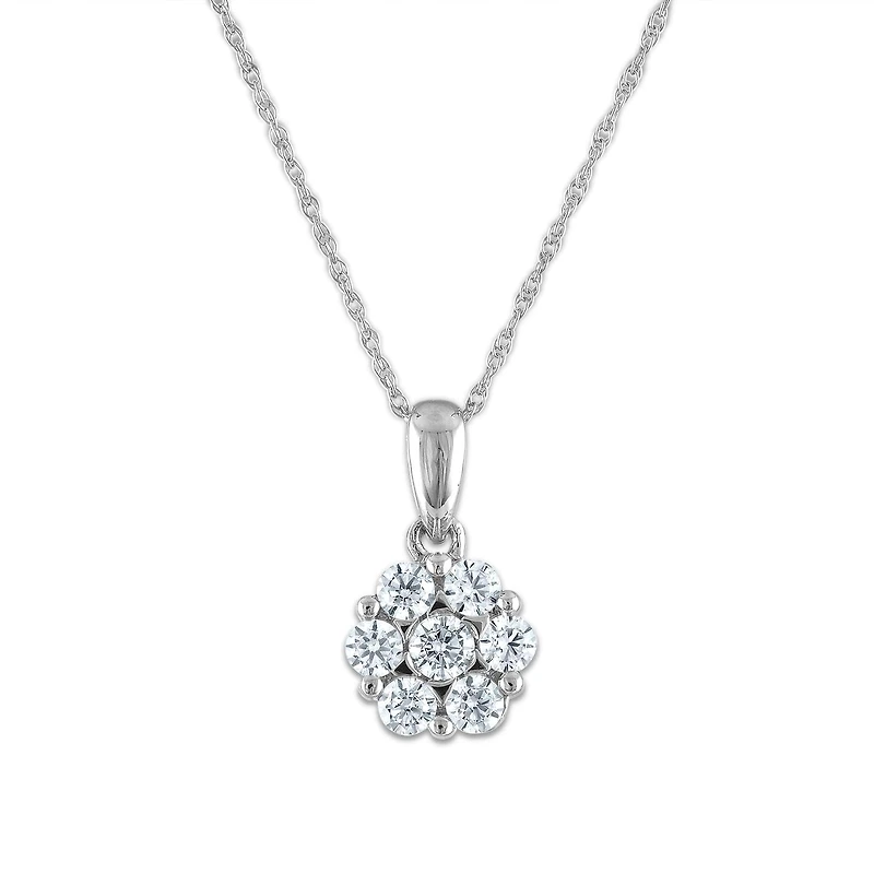 EcoLove 1/2 CTW Lab Grown Diamond Cluster Flower Shaped 18-inch Pendant in 14KT White Gold