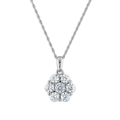 EcoLove 3/4 CTW Lab Grown Diamond Cluster Flower Shaped 18-inch Pendant in 14KT White Gold