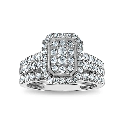 EcoLove 1 CTW Lab Grown Diamond Halo Bridal Set in 10KT White Gold