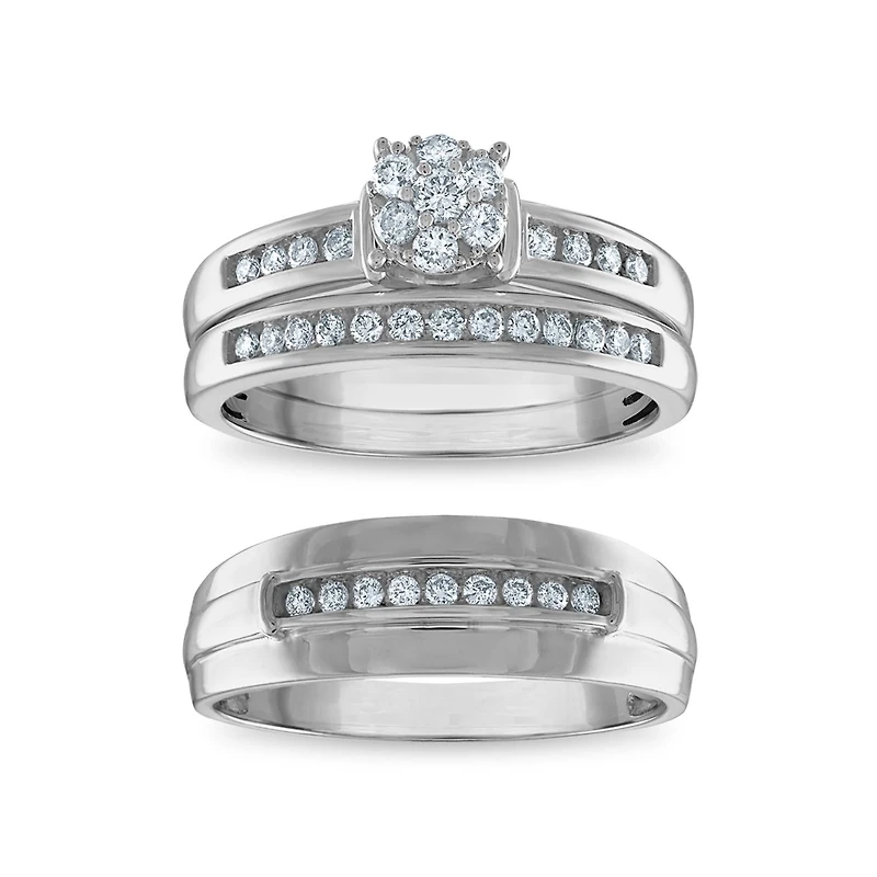 EcoLove 1/2 CTW Lab Grown Diamond Cluster Wedding Trio Set in 10KT White Gold