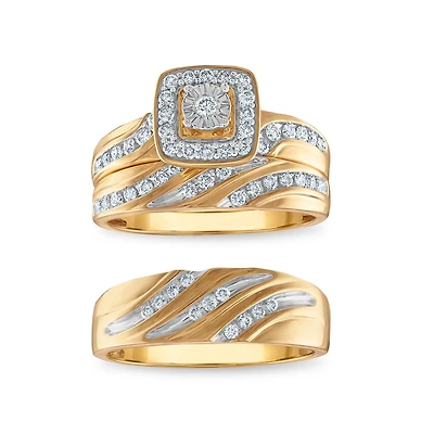 EcoLove 5/8 CTW Lab Grown Diamond Halo Cluster Wedding Trio Set in 10KT Yellow Gold