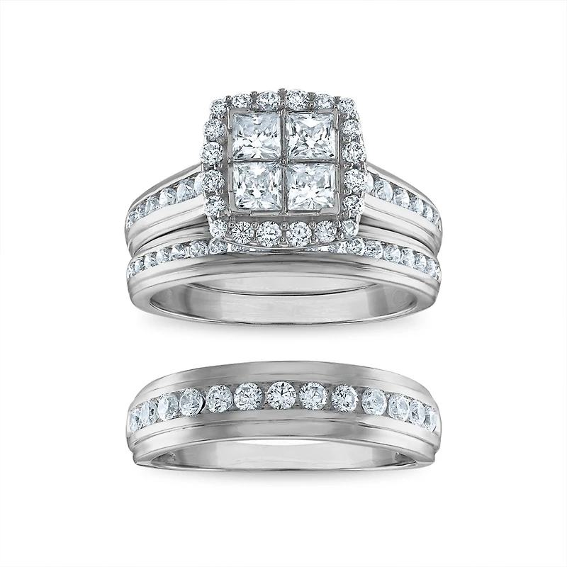 EcoLove 2 CTW Lab Grown Diamond Halo Wedding Trio Set in 10KT White Gold