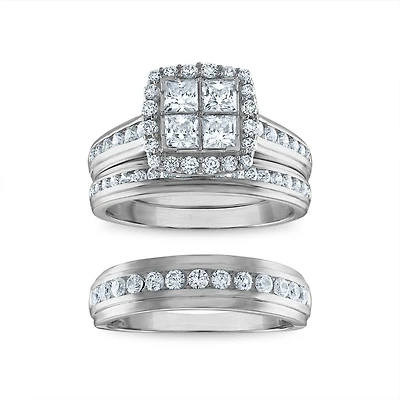 EcoLove 2 CTW Lab Grown Diamond Halo Wedding Trio Set in 10KT White Gold