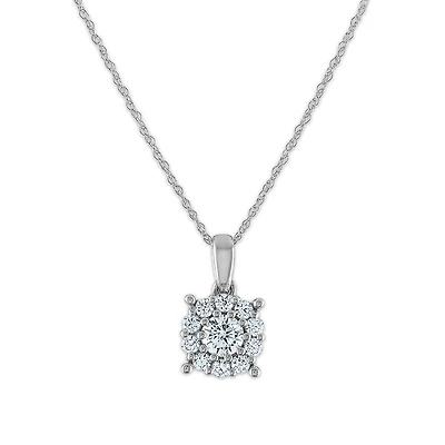 Red Hot Deal  1/2 CTW Round Lab Grown Diamond Cluster 18-inch Pendant in 10KT White Gold