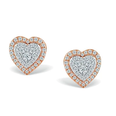 Red Hot Deal 1/4 CTW Natural Diamond Heart Stud Earrings in 10KT Rose Gold