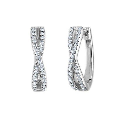 Red Hot Deal 1/2 CTW Natural Diamond Infinity Hoop Earrings in Rhodium Plated Sterling Silver