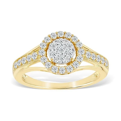 Red Hot Deal  5/8 CTW Natural Diamond Halo Ring in 10KT Yellow Gold
