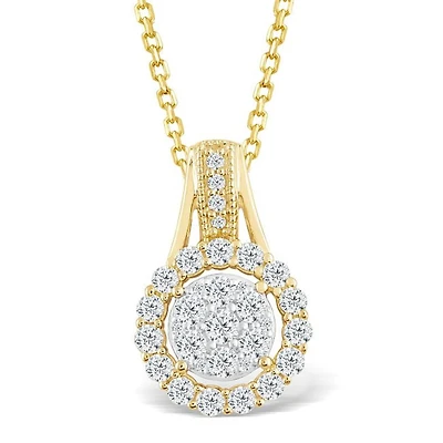 Red Hot Deal  5/8 CTW Natural Diamond Halo 18-inch Pendant in 10KT Yellow Gold