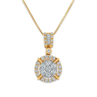 Red Hot Deal   3/4 CTW Natural Diamond Cluster Halo 18-inch Pendant in 10KT White and Yellow Gold