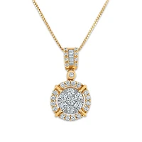 Red Hot Deal   3/4 CTW Natural Diamond Cluster Halo 18-inch Pendant in 10KT White and Yellow Gold