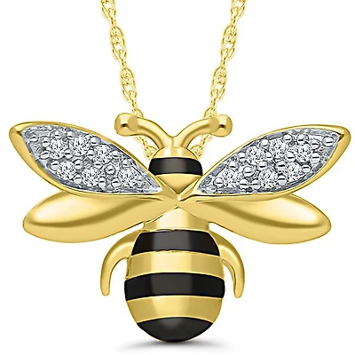1/30 CTW Natural Diamond Honey Bee Pendant in Gold Plated Sterling Silver