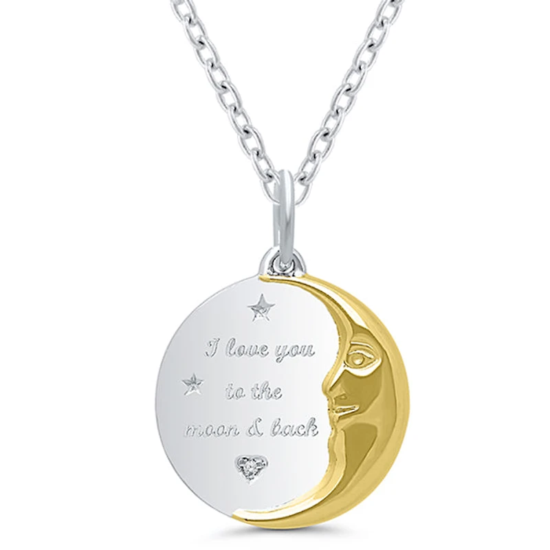 Natural Diamond I Love You To The Moon And Back Pendant in Gold Plated Sterling Silver