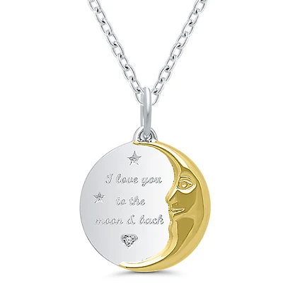 Natural Diamond I Love You To The Moon And Back Pendant in Gold Plated Sterling Silver