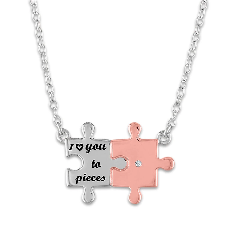 Diamond Accent I Love U to Pieces Pendant in Rose Gold Plated Sterling Silver