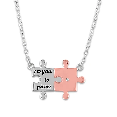 Diamond Accent I Love U to Pieces Pendant in Rose Gold Plated Sterling Silver