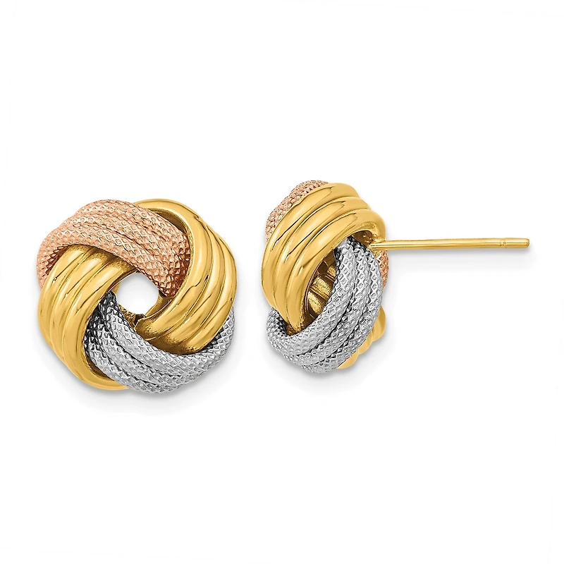 14KT Gold Tri-Color 12.5MM Love Knot Earrings
